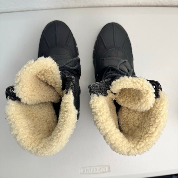 Polo Ralph Lauren Tavin Rollover Shearling Boots Black Leather Buckle Lace-Up 7D main image 10